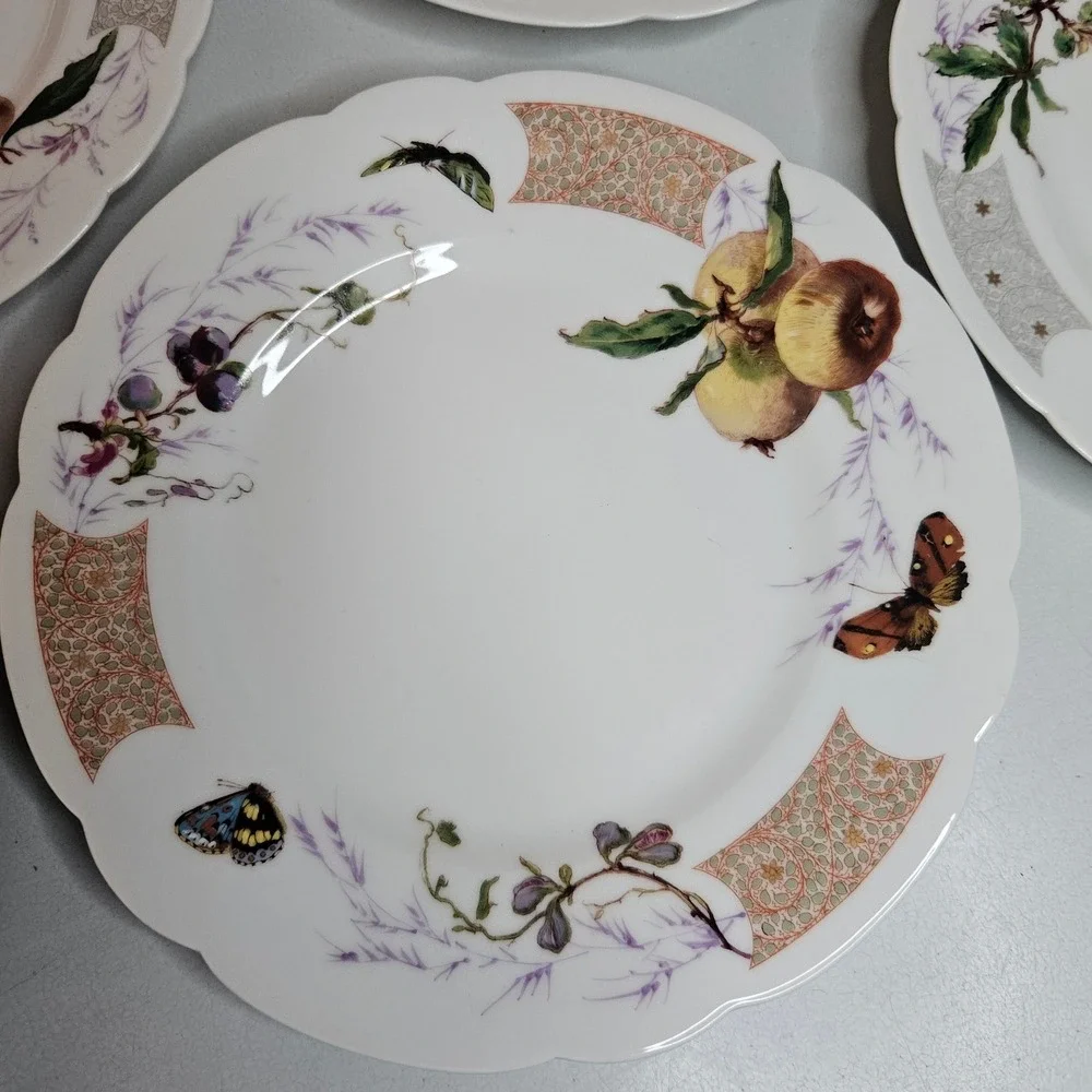 Antique Haviland & Co Limoges Meadow Visitors Luncheon Plates 5 pc Factory Decor